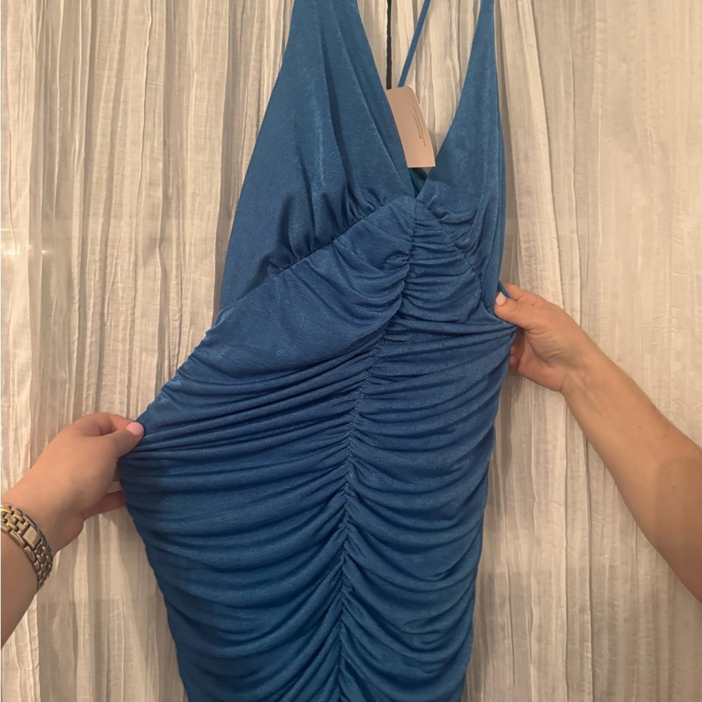 Blue ruched super down dress from revolve